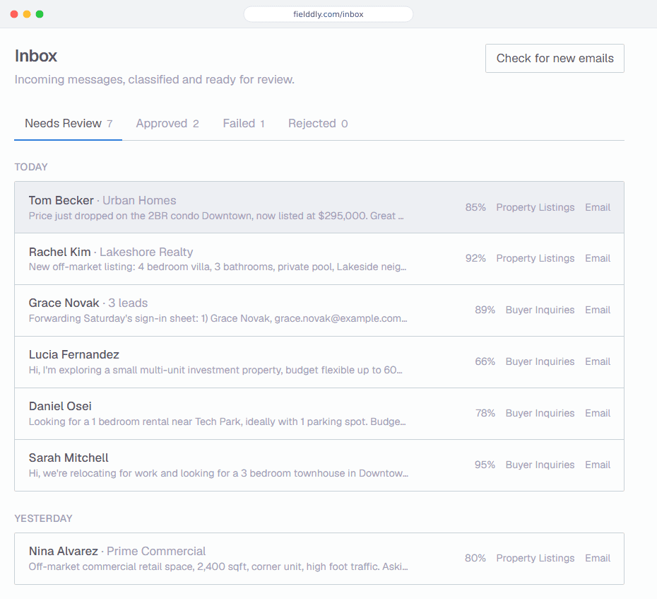 Fielddly — Review and push to CRM
